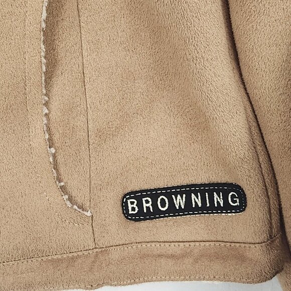 Browning Double Zip Up Jacket Women's XL Brown Faux Suede Sherpa Lining Outdoors - Picture 7 of 7